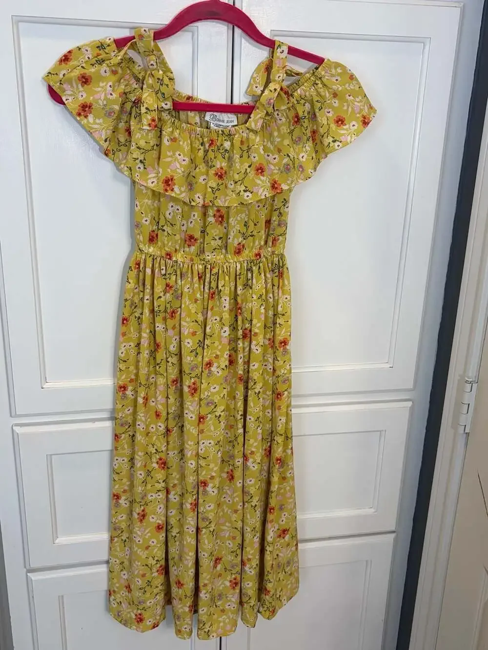 Bonnie Jean Girls Yellow Floral Cold Shoulder Ruffle Maxi Dress Size 7